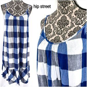 STYLE & CO Spaghetti Strap Cotton Buffalo Plaid Ruffle Hem Shift Dress S